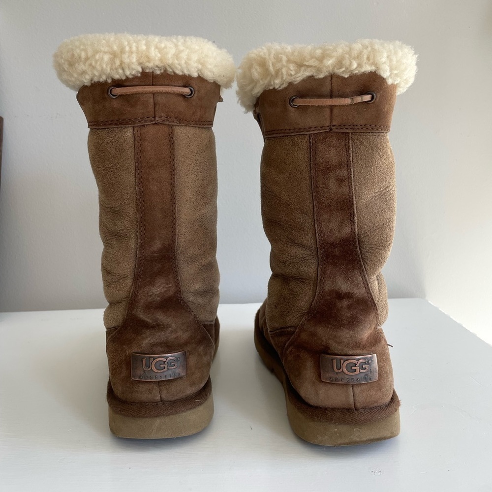 UGG Suede & Shearling Suburb Mid Calf Brown Boots with Tie & Tassels, Women’s 6 - Picture 5 of 9